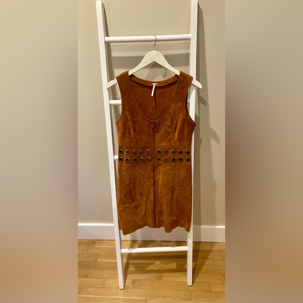 Free People - Brown Suede Leather Eyelet Zip Dress - Size 4
